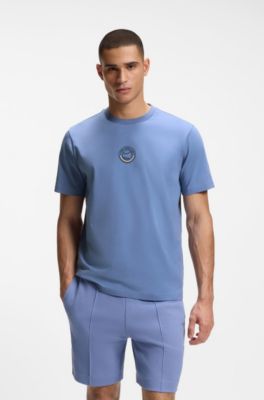 Stretch-cotton T-shirt with tennis artwork, Blue