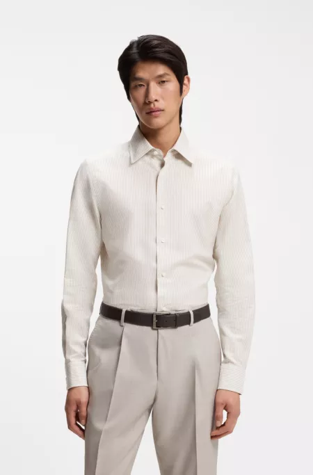 Slim-Fit Hemd aus in Italien gefertigter Baumwolle, Leinen und Seide