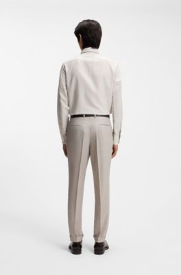 Slim-fit shirt in Italian-made cotton, linen and silk, Beige Stripes