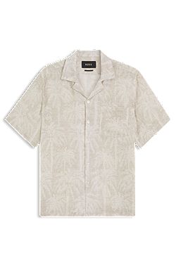 Regular-fit shirt in palm-print Italian cotton