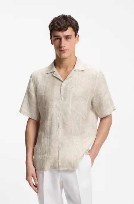 Regular-fit shirt in palm-print Italian cotton