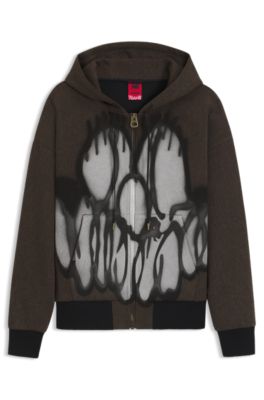 HUGO x RB by Slawn printed herringbone zip-through hoodie, Brown