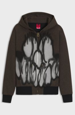 HUGO x RB by Slawn printed herringbone zip-through hoodie, Brown