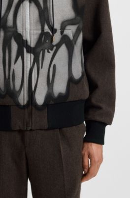 HUGO x RB by Slawn printed herringbone zip-through hoodie, Brown