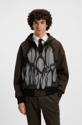 HUGO x RB by Slawn printed herringbone zip-through hoodie, Brown