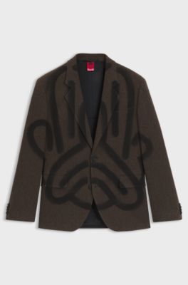 Veste de costume HUGO&nbsp;x&nbsp;RB&nbsp;by&nbsp;Slawn en laine m&eacute;lang&eacute;e imprim&eacute;e &agrave; chevrons, Marron &agrave; motif