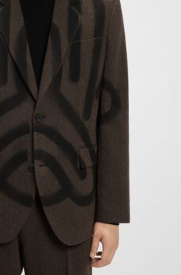 HUGO x RB by Slawn printed wool-blend herringbone suit jacket, Brown Patterned