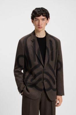 HUGO x RB by Slawn printed wool-blend herringbone suit jacket, Brown Patterned