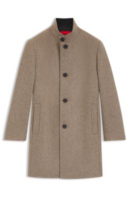 Wool-blend coat with stand collar, Beige