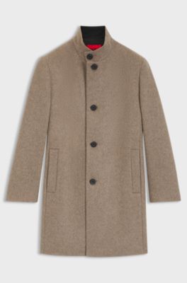 Wool-blend coat with stand collar, Beige