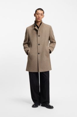 Wool-blend coat with stand collar, Beige