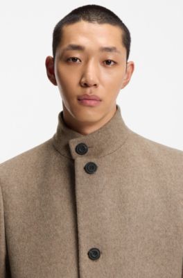 Wool-blend coat with stand collar, Beige