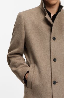 Cappotto in misto lana con colletto rialzato, Beige