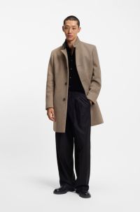 Wool-blend coat with stand collar, Beige