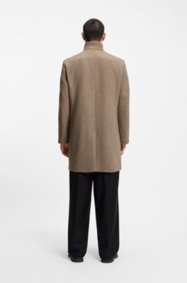 Wool-blend coat with stand collar, Beige