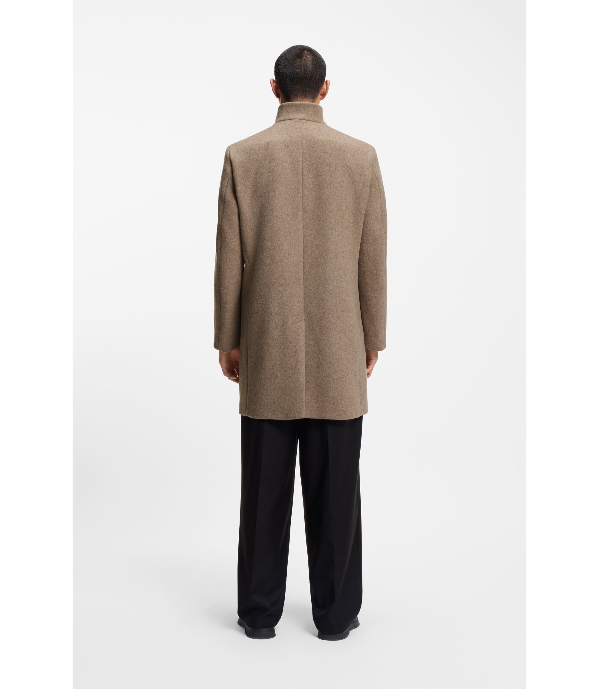 HUGO - ウールブレンド コート スタンドカラー - ベージュ