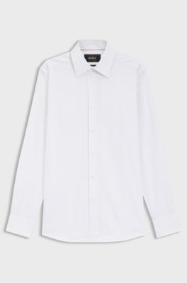 Slim fit-skjorta av randig bomull tillverkad i Italien, Vita r&auml;nder