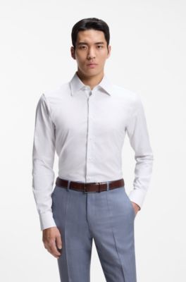 Slim-fit shirt in striped Italian-made cotton, White Stripes