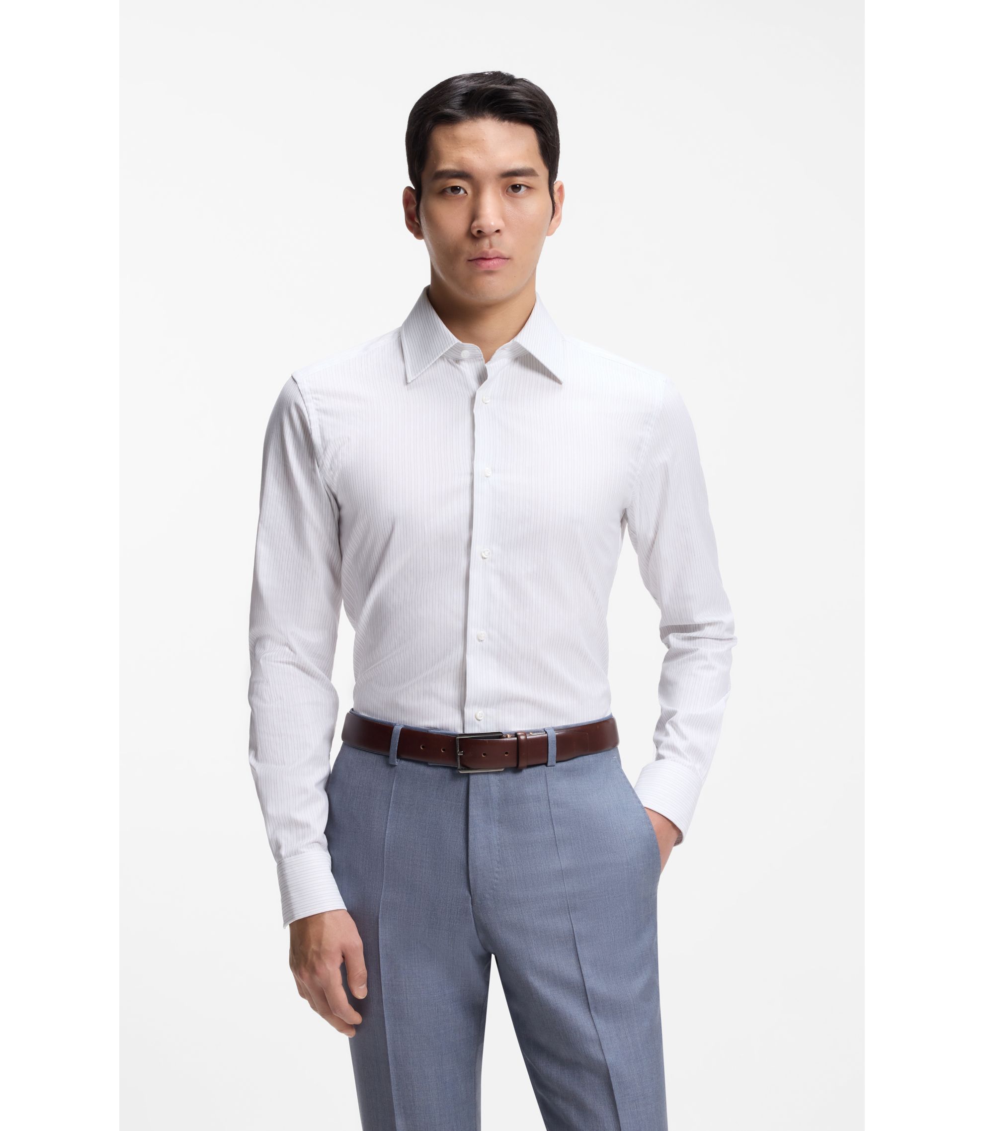 Slim-Fit Hemd mit Streifen aus in Italien gefertigter Baumwolle