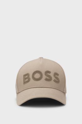 Cappellino in twill di cotone con logo strutturato, Beige