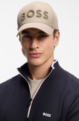 Cappellino in twill di cotone con logo strutturato, Beige