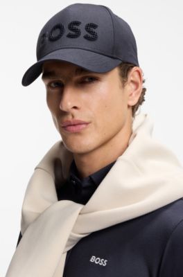 Pet van katoenen twill met gestructureerd logo, Donkerblauw