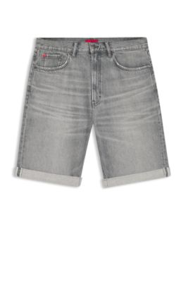 Tapered-fit shorts in stonewashed grey denim, Grey