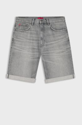 Relaxed-tapered fit-shorts i gr&aring; stentv&auml;ttad denim, Gr&aring;