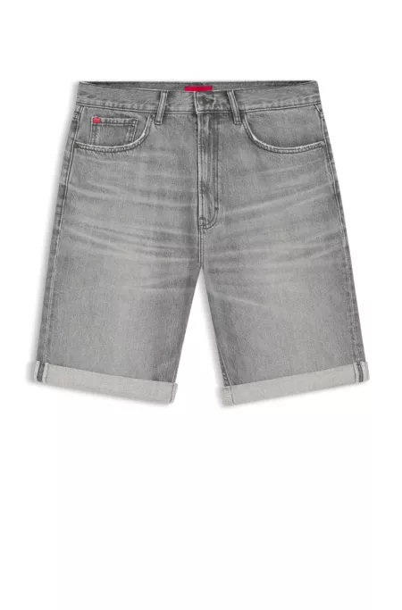 Tapered-fit shorts in stonewashed grey denim