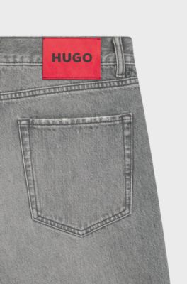 Short Relaxed Tapered en denim stone-washed gris, Gris