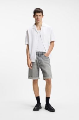 Relaxed-tapered-fit shorts in stonewashed grey denim, Grey