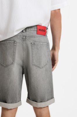 Short Relaxed Tapered en denim stone-washed gris, Gris