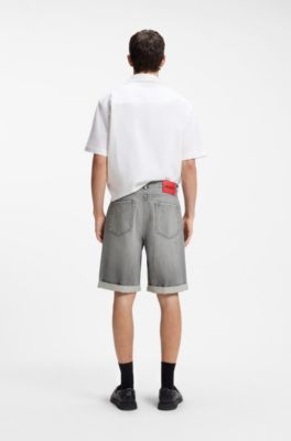 Relaxed-tapered-fit shorts in stonewashed grey denim, Grey