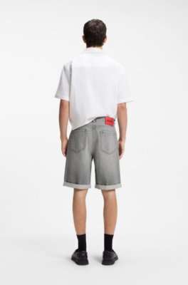 Hugo Relaxed-tapered-fit shorts in stonewashed grey denim herr – bild 2