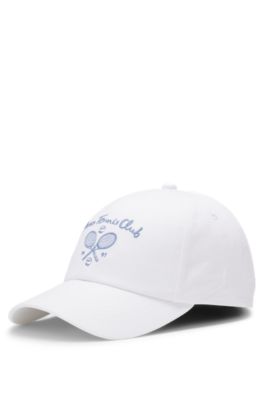 Cotton-twill cap with tennis artwork, White