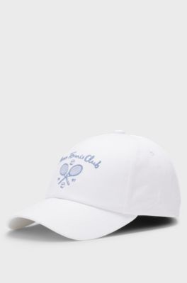 Cotton-twill cap with tennis artwork, White