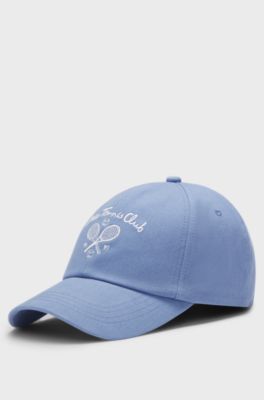 Cotton-twill cap with tennis artwork, Light Blue