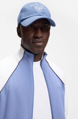 Cappellino in twill di cotone con grafica ispirata al tennis, Celeste