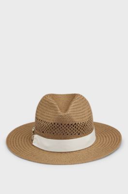 Raffia Panama hat with Double B monogram, Beige