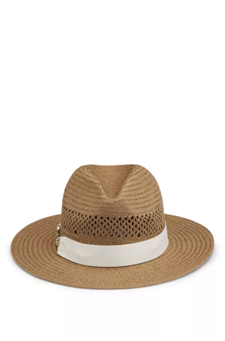 Raffia Panama hat with Double B monogram