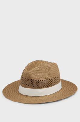 Raffia Panama hat with Double B monogram, Beige