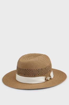 Raffia Panama hat with Double B monogram, Beige