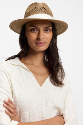 Raffia Panama hat with Double B monogram, Beige