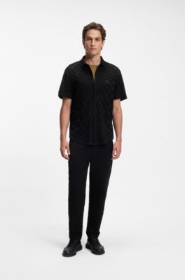 Porsche x BOSS regular-fit shirt in cotton jacquard, Black