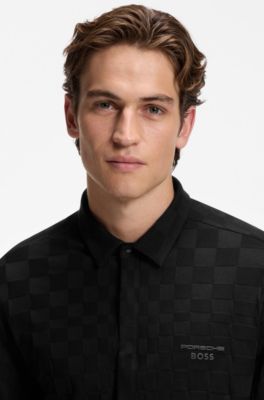Porsche x BOSS regular-fit shirt in cotton jacquard, Black