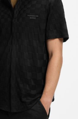 Porsche x BOSS regular-fit shirt in cotton jacquard, Black