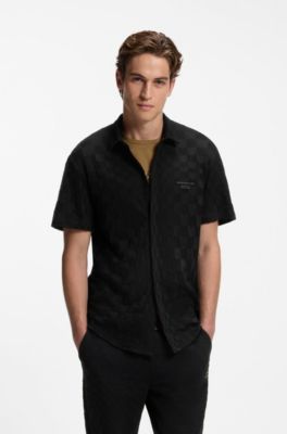 Porsche x BOSS regular-fit shirt in cotton jacquard, Black