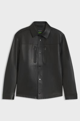Porsche x BOSS regular-fit shirt-jacket in nappa leather, Black
