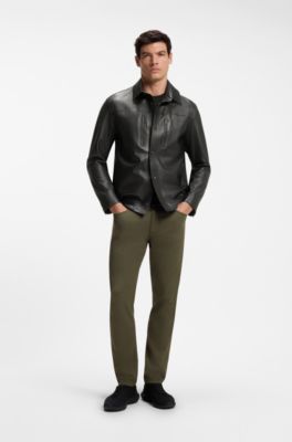 Porsche x BOSS regular-fit shirt-jacket in nappa leather, Black