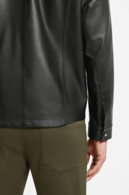 Porsche x BOSS regular-fit shirt-jacket in nappa leather, Black